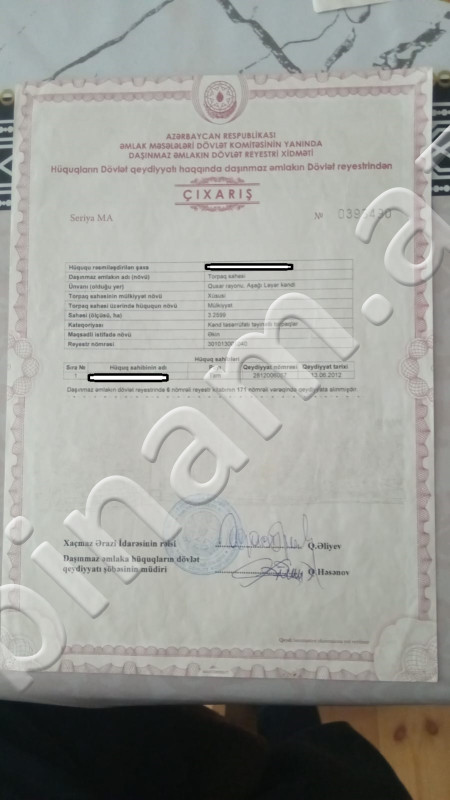 6 hektar Torpaq, Satış, Qusar