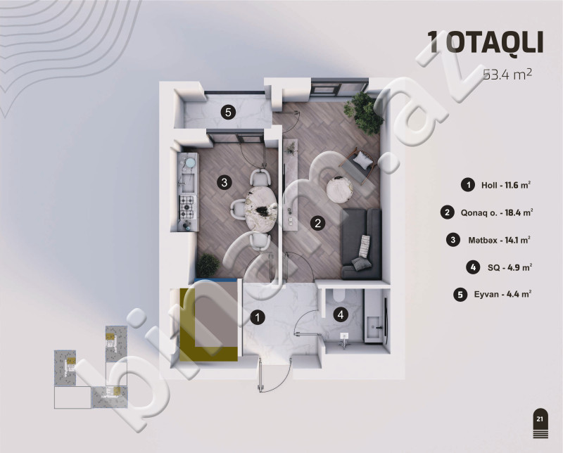 1 otaqlı Yeni tikili, Satış, Bakı, Nərimanov, Ulduz