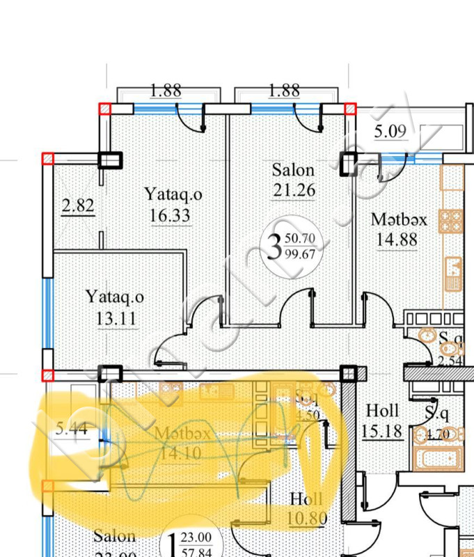 3 otaqlı Yeni tikili, Satış, Bakı, Nəsimi, 28 may